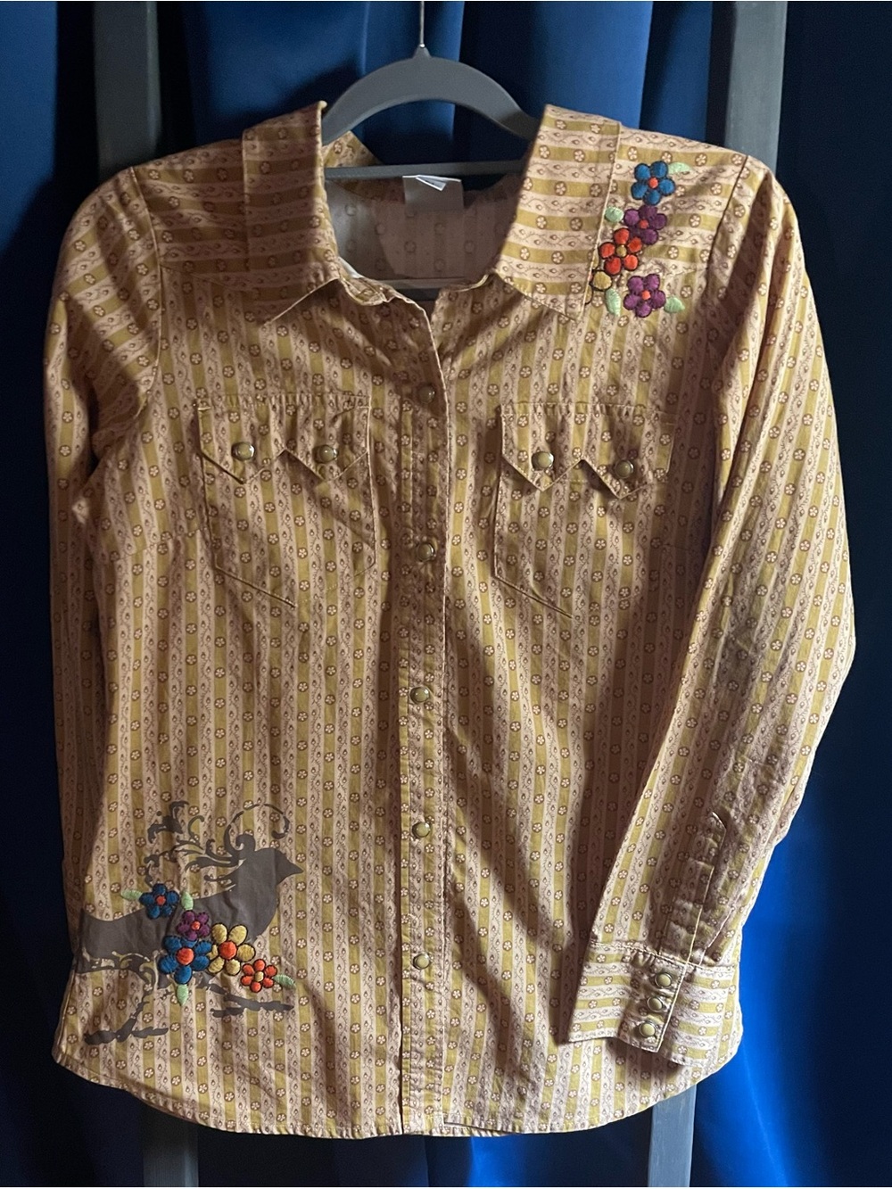 ivy jane Yellow Striped Button-Down Shirt with Floral Appliqués